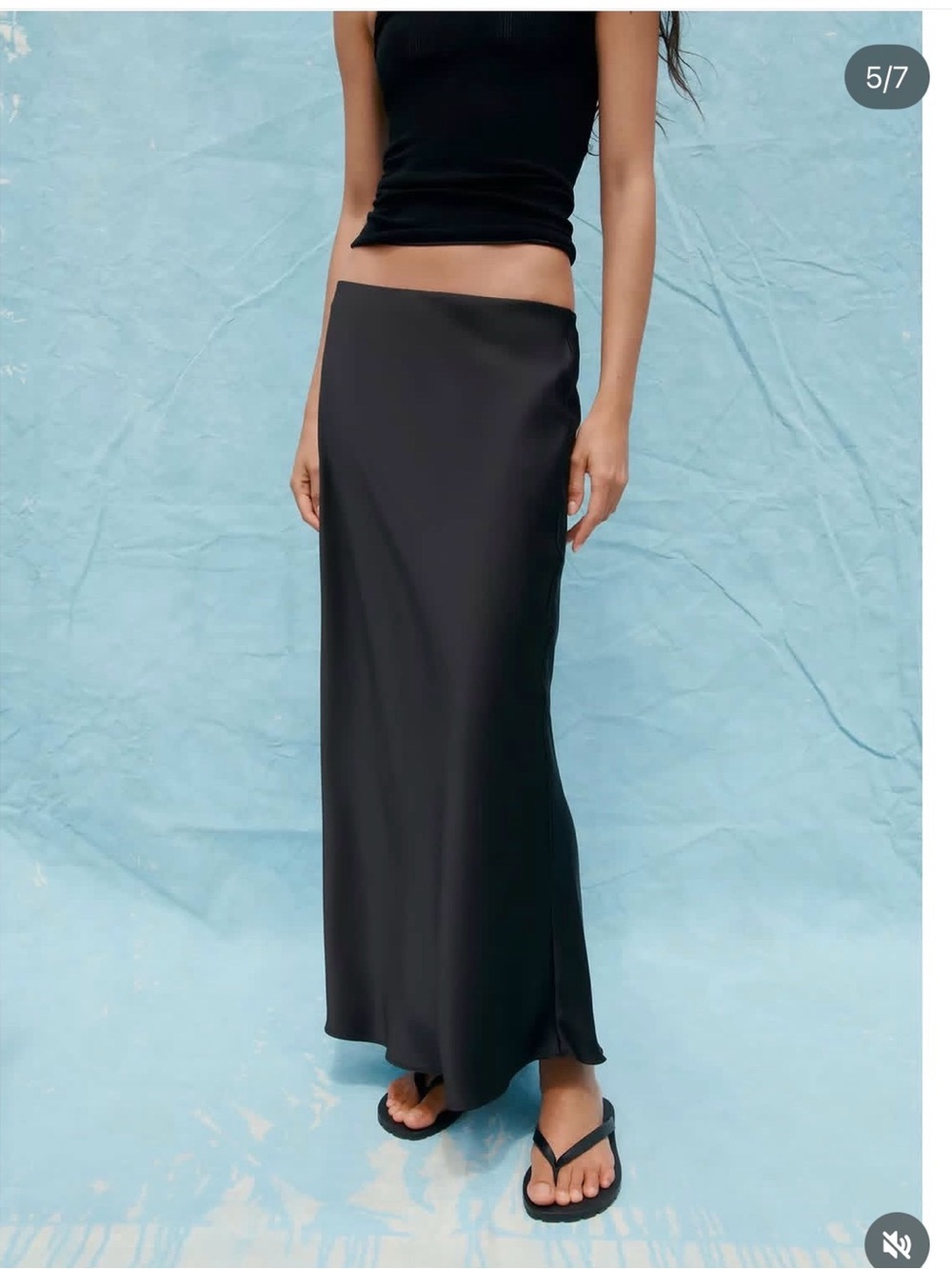 Zara Black Satin Midi Slip Skirt